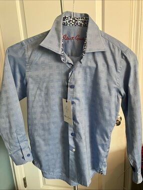 Robert Graham Light Blue Button-Front Dress Shirt with Floral Contrast